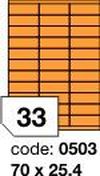Oranžové fluo etikety Rayfilm R0133.0503D, 70x25,4 mm, 300 listů A4, 9900 etiket