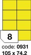 Žluté fluo etikety Rayfilm R0131.0931A, 105x74,2 mm, 100 listů A4, 800 etiket
