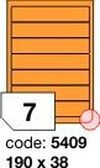 Oranžové fluo etikety Rayfilm R0133.5409F, 190x38 mm, 1.000 listů A4, 7000 etiket