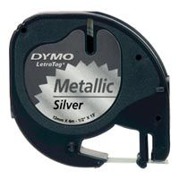 Dymo, originální páska do tiskárny štítků, S0721730, černý tisk/stříbrný podklad, 4m, 12mm, LetraTag metalická páska