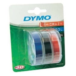 Dymo, originální páska do tiskárny štítků, S0847750, bílý tisk/černý, modrý, červený podklad, 3m, 9mm, 1 blistr/3 ks, 3D