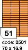Oranžové fluo etikety Rayfilm R0133.0501F, 70x16,9 mm, 1.000 listů A4, 51000 etiket