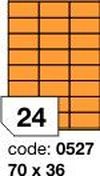 Oranžové fluo etikety Rayfilm R0133.0527F, 70x36 mm, 1.000 listů A4, 24000 etiket