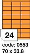 Oranžové fluo etikety Rayfilm R0133.0553F, 70x33,8 mm, 1.000 listů A4, 24000 etiket