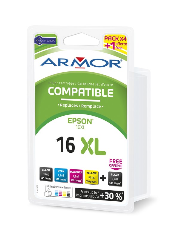 Kompatibilní inkoust ARMOR B10248R1 pro Epson WF2500 2010W 2xBK+1C+1M+1Y, T163X
