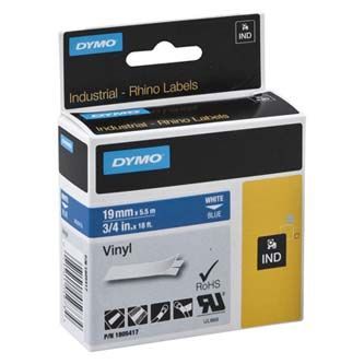 Dymo, originální páska do tiskárny štítků, 1805417, bílý tisk/modrý podklad, 5,5m, 19mm, RHINO vinylová profi D1