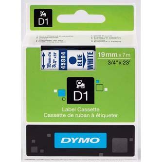 Dymo, originální páska do tiskárny štítků, 45804, S0720840, modrý tisk/bílý podklad, 7m, 19mm, D1